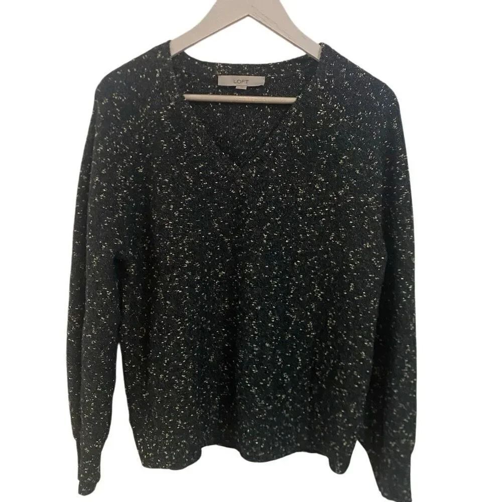Loft large vneck sweater metallic look long sleeve